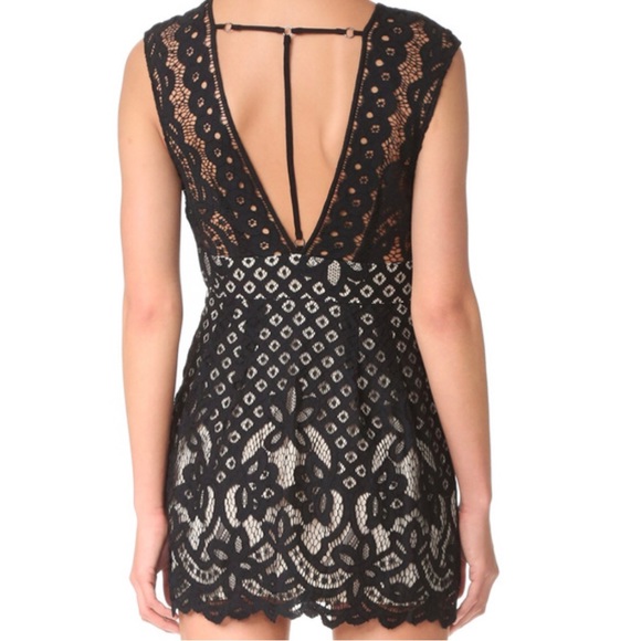 FREE PEOPLE One Million Lovers Lace Mini Dress Black / Nude LBD 2 - Picture 5 of 12